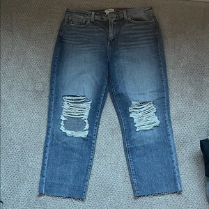 L'AGENCE Adele High Rise Crop Stove Pipe Blue Distressed Jeans